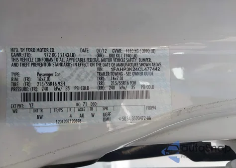 2012 Ford Focus Se из США, поврежденный, VIN 1FAHP3K24CL477442